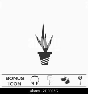 Zimmerpflanze Ikone flach. Schwarzes Piktogramm auf weißem Hintergrund. Vektorgrafik Symbol und Bonus-Taste Stock Vektor