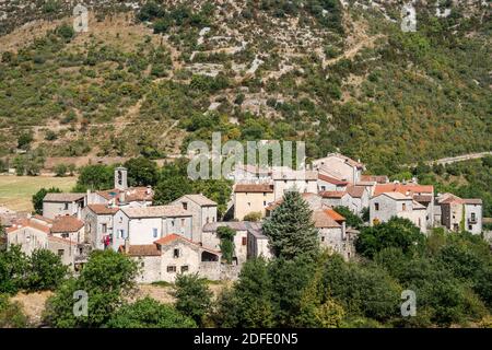 Dorf im Cirque de Navacelles, Frankreich, Europa. Stockfoto