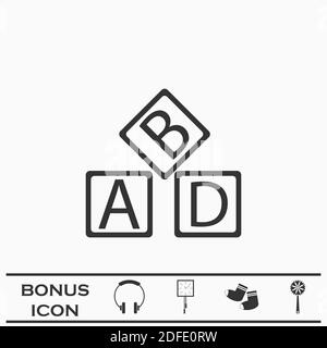 ABD Cubes blockiert Kindererziehung Symbol flach. Schwarzes Piktogramm auf weißem Hintergrund. Vektorgrafik Symbol und Bonus-Taste Stock Vektor