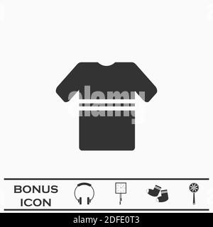 T-Shirt mit Streifen Icon flach. Schwarzes Piktogramm auf weißem Hintergrund. Vektorgrafik Symbol und Bonus-Taste Stock Vektor