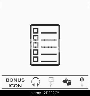 Checklisten-Symbol flach. Schwarzes Piktogramm auf weißem Hintergrund. Vektorgrafik Symbol und Bonus-Taste Stock Vektor