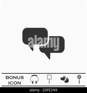 Chat mit Dialog Clouds Symbol flach. Schwarzes Piktogramm auf weißem Hintergrund. Vektorgrafik Symbol und Bonus-Taste Stock Vektor
