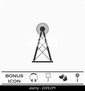 Radarsymbol für Funkortung flach. Schwarzes Piktogramm auf weißem Hintergrund. Vektorgrafik Symbol und Bonus-Taste Stock Vektor