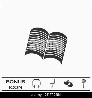 Zeitung öffnen Icon flach. Schwarzes Piktogramm auf weißem Hintergrund. Vektorgrafik Symbol und Bonus-Taste Stock Vektor
