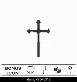 Religion Kreuz Symbol flach. Schwarzes Piktogramm auf weißem Hintergrund. Vektorgrafik Symbol und Bonus-Taste Stock Vektor