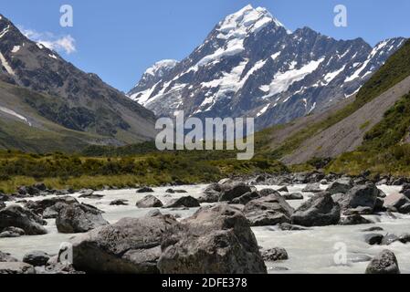 Hooker Valley Track im Mount Cook National Park Stockfoto