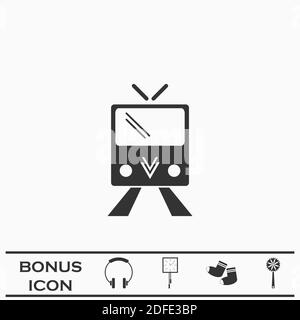 Tram-Symbol flach. Schwarzes Piktogramm auf weißem Hintergrund. Vektorgrafik Symbol und Bonus-Taste Stock Vektor