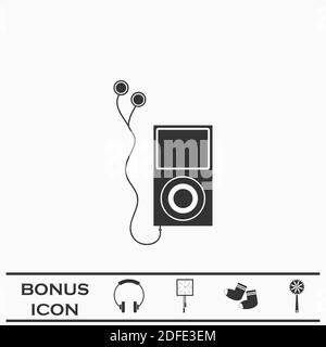 Audio-Player-Symbol flach. Schwarzes Piktogramm auf weißem Hintergrund. Vektorgrafik Symbol und Bonus-Taste Stock Vektor