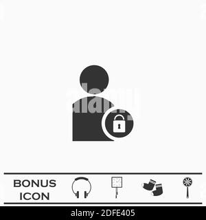 Benutzersymbol flach blockieren. Schwarzes Piktogramm auf weißem Hintergrund. Vektorgrafik Symbol und Bonus-Taste Stock Vektor