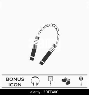 Nunchaku Waffe Symbol flach. Schwarzes Piktogramm auf weißem Hintergrund. Vektorgrafik Symbol und Bonus-Taste Stock Vektor