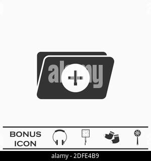 Ordner hinzufügen, Symbol flach. Schwarzes Piktogramm auf weißem Hintergrund. Vektorgrafik Symbol und Bonus-Taste Stock Vektor