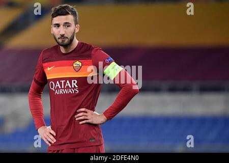 Rom, Italien. Dezember 2020. Bryan Cristante von AS Roma reagiert während der Europa League Group ein Fußballspiel zwischen AS Roma und Young Boys im Stadio Olimpico in Rom (Italien), 3. Dezember 2020. Foto Antonietta Baldassarre/Insidefoto Kredit: Insidefoto srl/Alamy Live News Stockfoto