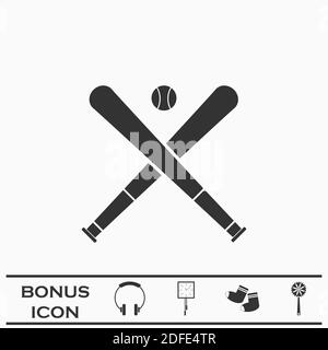 Baseball-Symbol flach. Schwarzes Piktogramm auf weißem Hintergrund. Vektorgrafik Symbol und Bonus-Taste Stock Vektor