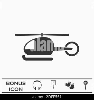 Hubschrauber Symbol flach. Schwarzes Piktogramm auf weißem Hintergrund. Vektorgrafik Symbol und Bonus-Taste Stock Vektor