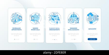 Manager Büroaufgabe blau Onboarding mobile App Seite Bildschirm mit Konzepte Stock Vektor