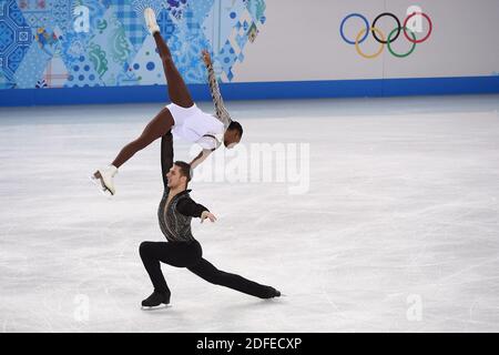 File photo dated February 12, 2014 Vanessa James und Morgan Cipres aus Frankreich konkurrieren in den Paaren Free Skate während des Pairs Free Skating am Tag 5 der Olympischen Winterspiele in Sotschi 2014 auf dem Eisberg in Sotschi, Russland. Die Polizei in Florida hat eine Untersuchung zu Anschuldigungen eröffnet, dass die französische Eiskunstläuferin Morgan Cipres im Jahr 2017 ein 13-jähriges Mädchen sexuell missbraucht hat, berichtete USA Today am Dienstag. Ein Sprecher des Sheriffs-Büros von Pasco County sagte USA Today, dass eine Untersuchung eingeleitet worden sei, nachdem die Polizei neue Informationen über den Fall erhalten habe. Foto von Gouhier-Zabulon/ABACAPRESS.COM Stockfoto