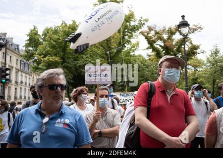 Mitarbeiter der Nokia-Gruppe demonstrieren gegen den Abbau von 1,233 Arbeitsplätzen in Frankreich. Paris, Frankreich, 8. Juli 2020. Foto von Florent Bardos/ABACAPRESS.COM Stockfoto