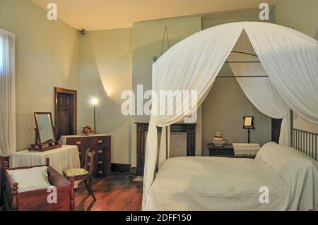 Das Schlafzimmer des Vertrags Haus, Waitangi Treaty Grounds, Waitangi, Bay of Islands, Region Northland, Nordinsel, Neuseeland Stockfoto