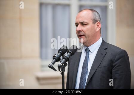 Laurent Berger, Generalsekretär der Gewerkschaft des Französischen Demokratischen Gewerkschaftsbundes (CFDT), spricht mit der Presse, nachdem er am 17. Juli 2020 an einer Konferenz zum sozialen Dialog mit den Sozialpartnern im Matignon Hotel in Paris teilgenommen hatte. Foto von Julie Sebadelha/ABACAPRESS.COM Stockfoto