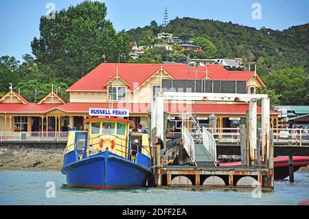 Russell-Fähre in Paihia Wharf, Paihia, Bay of Islands, Region Northland, Nordinsel, Neuseeland Stockfoto