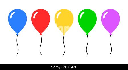 Bunte Gruppe von blauen, roten, gelben, grünen und violetten Ballon-Symbolen. Vektorbild. Stock Vektor
