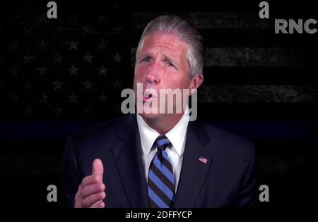 In diesem Bild aus dem Video-Feed der Republikanischen Nationalversammlung macht Pat Lynch am vierten und letzten Tag der Konvention am Donnerstag, dem 27. August 2020, Bemerkungen. Foto von Republican National Convention via CNP/ABACAPRESS.COM Stockfoto