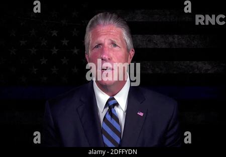 In diesem Bild aus dem Video-Feed der Republikanischen Nationalversammlung macht Pat Lynch am vierten und letzten Tag der Konvention am Donnerstag, dem 27. August 2020, Bemerkungen. Foto von Republican National Convention via CNP/ABACAPRESS.COM Stockfoto