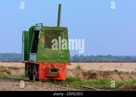 Torfbahn, Torfloren im Moor, Stockfoto