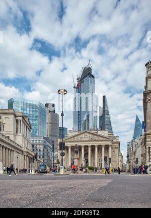 Blick auf die Royal Exchange und die Stadt London. Stockfoto