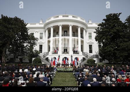 US-Präsident Donald Trump nimmt an der Unterzeichnung des Abraham-Abkommens zwischen dem israelischen Premierminister Benjamin Netanjahu, dem Außenminister der Vereinigten Arabischen Emirate und dem Außenminister der Vereinigten Arabischen Emirate, Scheich Abdullah bin Zayed Al Nahyan, und dem Außenminister von Bahrain, Dr. Abdullatif bin Rashid Al Zayani, Teil. Auf dem South Lawn des Weißen Hauses in Washington, DC, USA am 15. September 2020. Foto von Yuri Gripas/ABACAPRESS.COM Stockfoto