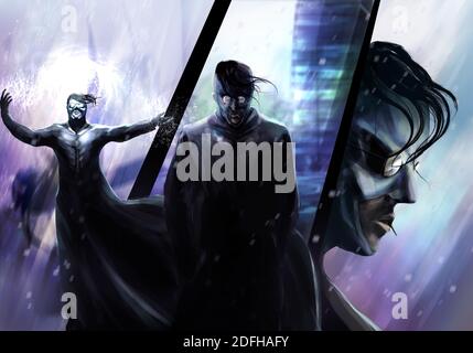 Comic-Charakter in Brille Slider Illustration. Stockfoto