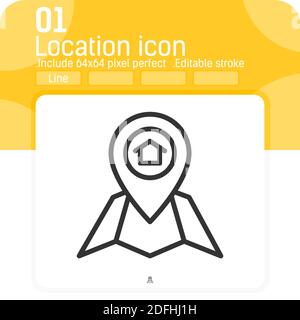 Ortsvektorsymbol mit einem auf weißem Hintergrund isolierten Umrissstil. Vektordarstellung Adressschild Symbol Icon Konzept für Lieferdienste, e-Co Stock Vektor