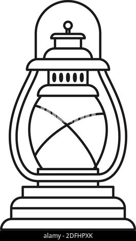 Line Art schwarz und weiß Öl Laterne. Nachtparty-Dekoration. Vintage Beleuchtung themed Vektor-Illustration für Symbol, Website-Label, Geschenkkarte, Färbung Stock Vektor