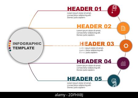 Vektor-Infografik-Vorlage mit 5 Assistentenschritten des Startfortschritts. Editierbare Marketingbroschüre Stock Vektor