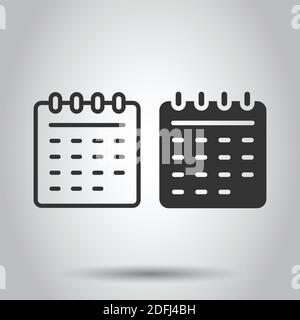Symbol "Kalender" im flachen Stil. Agenda Vector Illustration auf weißem Hintergrund isoliert. Schedule Planner Business Konzept. Stock Vektor