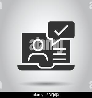 Personen mit Laptop-Computer-Symbol in flachem Stil. PC-Benutzer: Vektorgrafiken auf weißem isoliertem Hintergrund markieren. Geschäftskonzept des Büroleiters. Stock Vektor