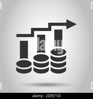 Symbol für die Erhöhung der Einkommensrate in flacher Form. Darstellung der Finanzleistung auf weiß isoliertem Hintergrund. Münze mit Wachstumspfeil Geschäftskonzept Stock Vektor