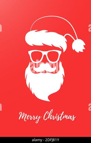 Santa Claus frohe weihnachten. Weiße Silhouette des Weihnachtsmanns auf rotem Hintergrund mit der Inschrift. Postkarte an Freunde. Stock Vektor