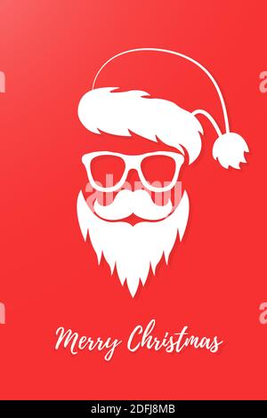 Santa Claus frohe weihnachten. Weiße Silhouette des Weihnachtsmanns auf rotem Hintergrund mit der Inschrift. Postkarte an Freunde. Stock Vektor