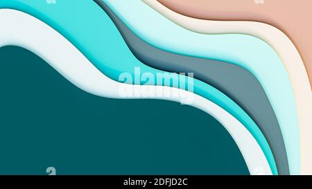 Wellige Linien farbenfroher abstrakter Hintergrund mit neutralen Tönen und mit Kopierraum 3D-Rendering-Illustration. Stockfoto