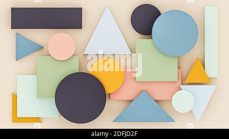 Einfache Formen abstrakter Hintergrund mit neutralen Tönen 3D-Rendering-Illustration. Stockfoto