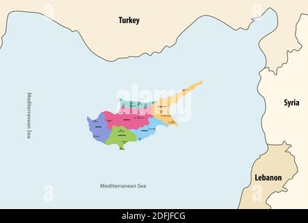 Zypern Regionen Vektorkarte mit Nachbarländern und Territorien Stock Vektor