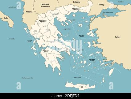 Griechenland Provinzen und Regionen Vektor-Karte mit Nachbarländern und Regionen Stock Vektor