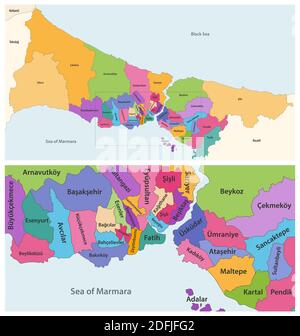 Bezirke von Istanbul Provinz Vektor Nahaufnahme detaillierte Karte Stock Vektor