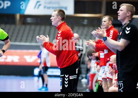 Aalborg, Dänemark. Dezember 2020. Mikael Aggefors (16) von Aalborg Handball in der Danish Men's Handball League Spiel zwischen Aalborg Handball und Lemvig-Thyboron Handball in Jutlander Bank Arena in Aalborg gesehen. (Foto Kredit: Gonzales Foto/Alamy Live News Stockfoto