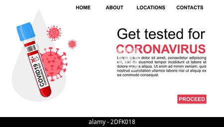 Coronavirus-Infektion COVID-19. Globale Warnung vor der Coronavirus-Pandemie. Reagenzglas mit positivem Test und Coronavirus-Symbol. Stock Vektor