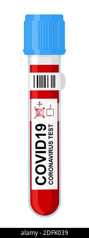 COVID-19 Testkit, Schnelltest, Reagenzglas und Tupfer für COVID-19. Positive Tests für das neue, sich schnell ausbreitende Coronavirus Covid-19 Stock Vektor