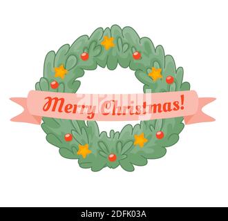 Traditioneller Weihnachtskranz. Flache Vektor-Design-Elemente für Weihnachtsferien Stock Vektor