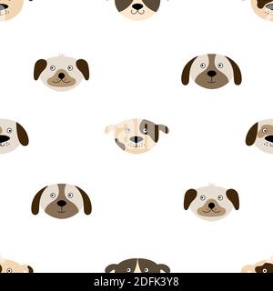 Nahtloses Muster mit niedlichen Hundegesichtern. Vektor-Illustration mit handgezeichneten Tieren. Kann für Tapete, Verpackung, Textil verwendet werden. Stock Vektor