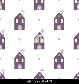 Nahtloses Muster mit niedlichen handgezeichneten Häusern auf weißem Hintergrund. Skandinavischen Hintergrund für Kinder Sammlung Stock Vektor